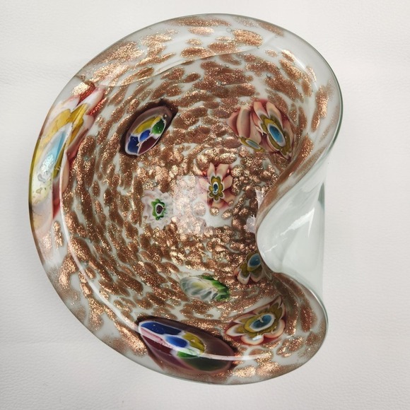 Vintage Millefiori Aventurine Hand Blown Murano Glass Bowl Mid‎ Century Modern - Picture 5 of 10